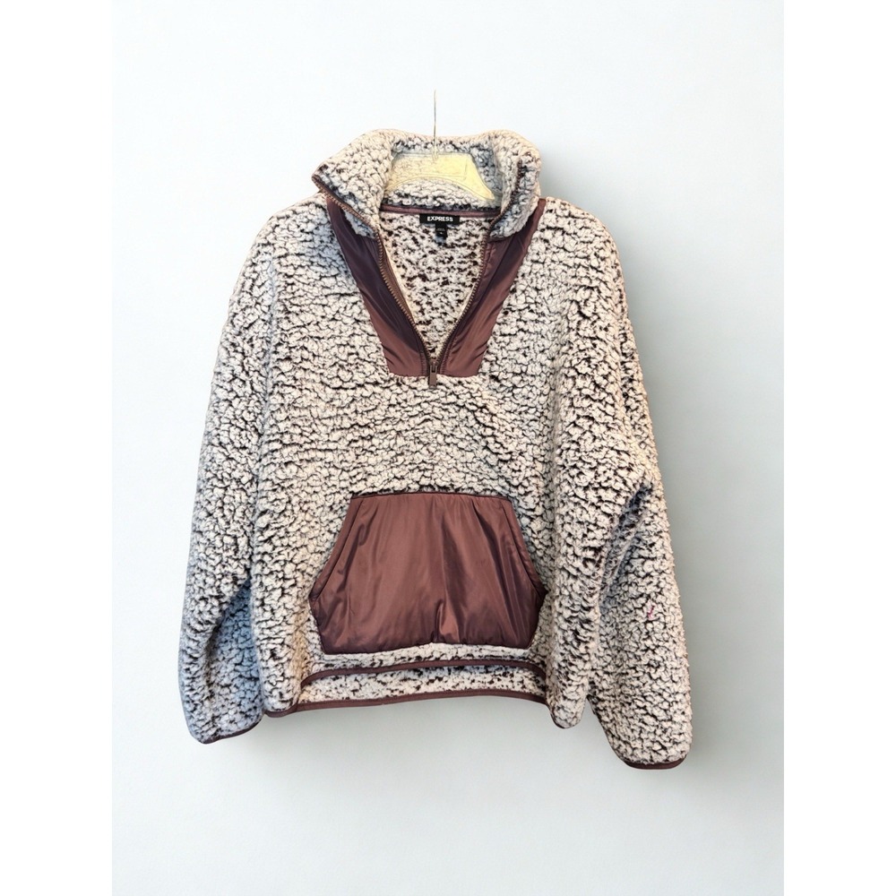 Fall Style EXPRESS kangaroo pocket sherpa fleece quarter zip sweatshirt s Purple